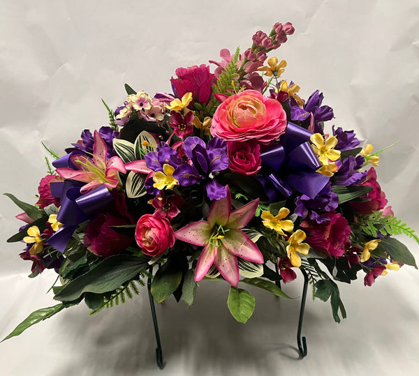 Artificial Stone Saddle - Dark Purple, Fuchsia, Dusty Rose and Yellow