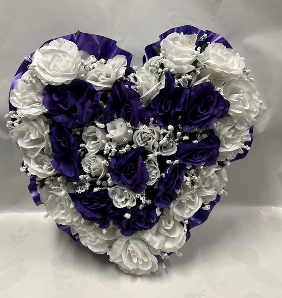 Artificial Memorial / Cemetery Wreath -Dark Purple and White