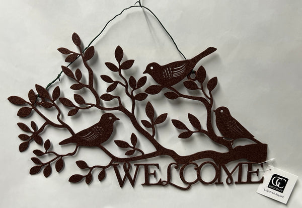 Metal Welcome Sign with Birds