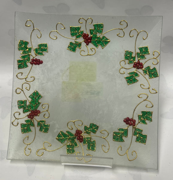 Frosted Holly Candle Plate -Large