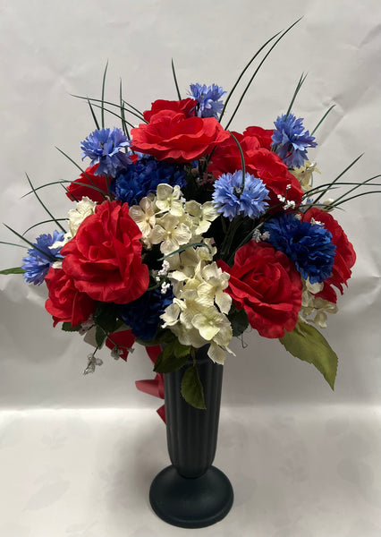 Artificial Cemetery Vase -Red, Dark Blue and Periwinkle