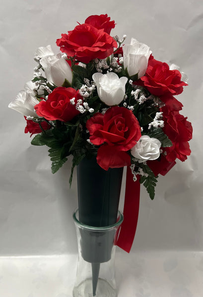 Artificial Cemetery Vase -Red and white