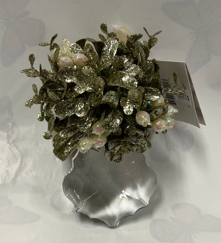 Kissing Krystal -Mini Mistletoe Ornament- Champagne White -Edged Teardrop