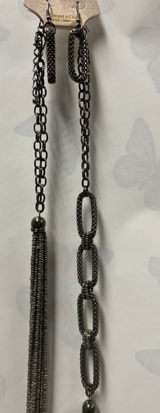 Bead and Chain Necklace/ Earring Set