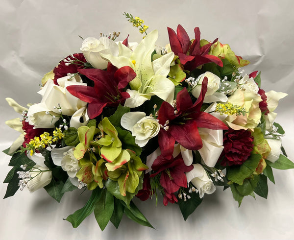 Artificial Stone Saddle -Burgundy, Lime Green and Cream