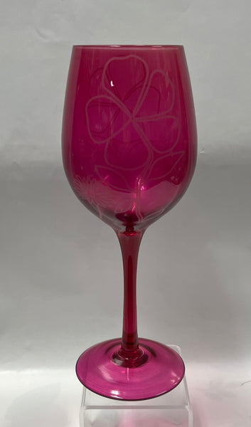 Etched Wine Glass - Floral Spice -Pink