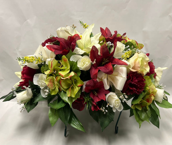 Artificial Stone Saddle -Burgundy, Lime Green and Cream