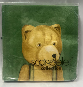 Luncheon Napkin- Teddy “Knopfauge” -Grün/Braun