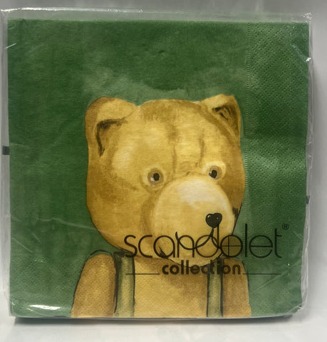 Luncheon Napkin- Teddy “Knopfauge” -Grün/Braun