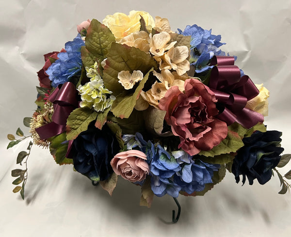Artificial Stone Saddle - Ivory, Navy, Light Blue and Rose/Burgundy