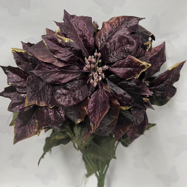 Satin Glitter Poinsettia Bush- Eggplant