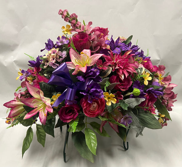 Artificial Stone Saddle - Dark Purple, Fuchsia, Dusty Rose and Yellow