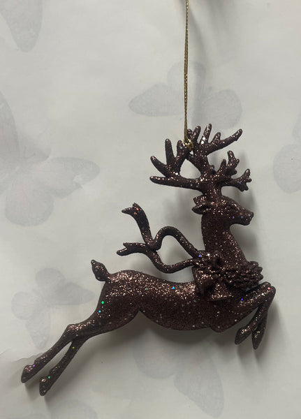 Burgundy Glitter Deer Tree Ornament