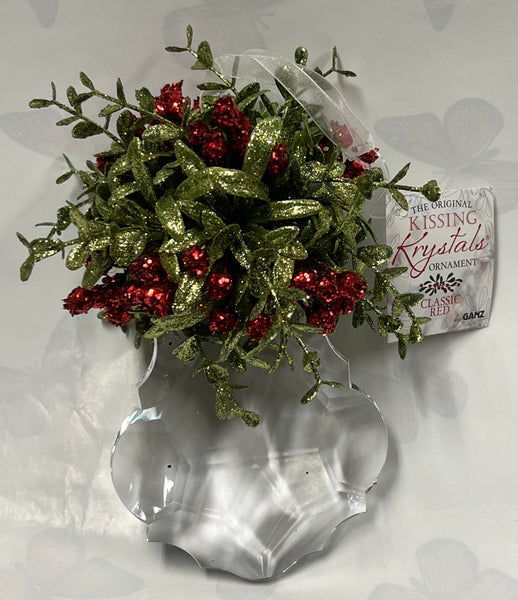 Kissing Krystal -Mistletoe Ornament- Classic Red -Edged Teardrop