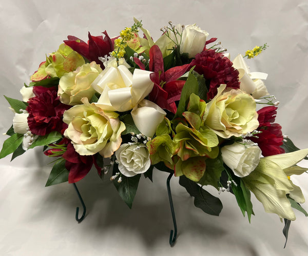 Artificial Stone Saddle -Burgundy, Lime Green and Cream