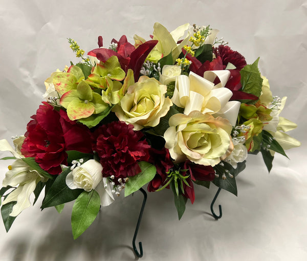 Artificial Stone Saddle -Burgundy, Lime Green and Cream