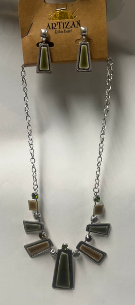 Artizan Necklace/ Earring Set -Green/Taupe