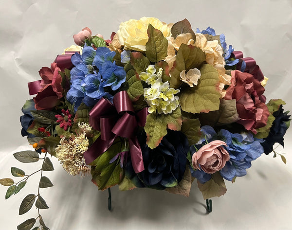 Artificial Stone Saddle - Ivory, Navy, Light Blue and Rose/Burgundy