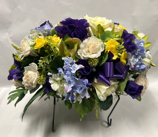 Artificial Stone Saddle - Dark Purple, Cream, Lime Green, Yellow and Light Blue