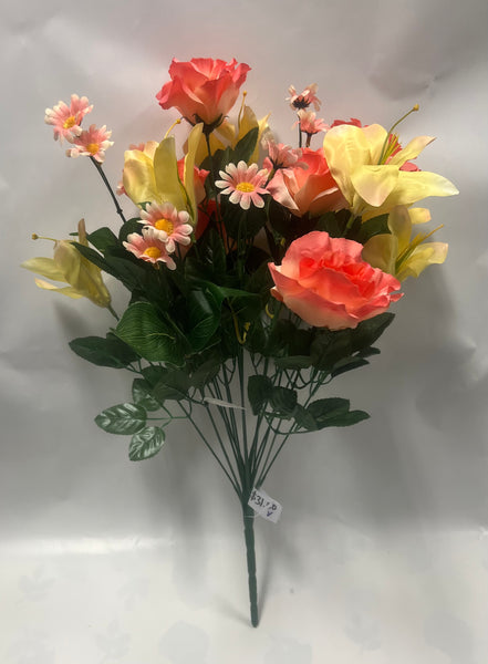 Artificial Rose/ Lily/ Daisy Bush -Coral