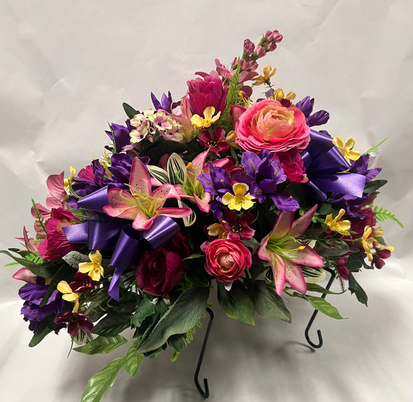 Artificial Stone Saddle - Dark Purple, Fuchsia, Dusty Rose and Yellow