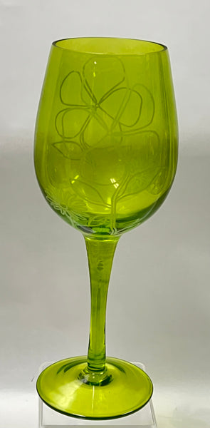 Etched Wine Glass - Floral Spice -Green