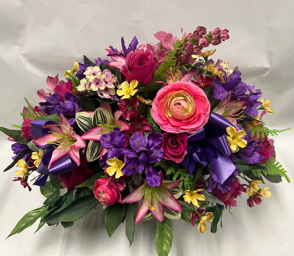 Artificial Stone Saddle - Dark Purple, Fuchsia, Dusty Rose and Yellow
