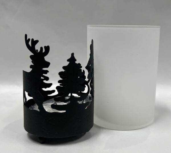 Frosted Santa/ Deer Silhouette Candle Holder