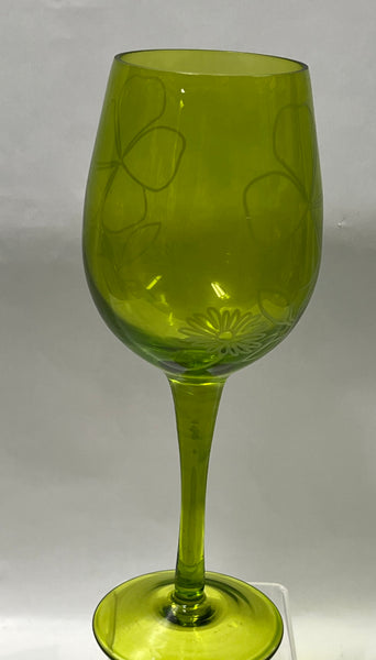 Etched Wine Glass - Floral Spice -Green