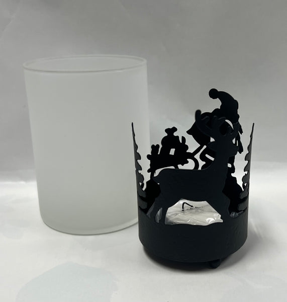 Frosted Santa/ Deer Silhouette Candle Holder
