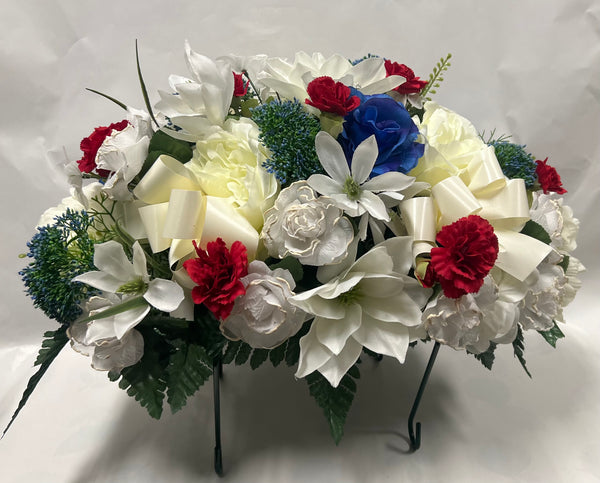 Artificial Stone Saddle - White, Blue and Red