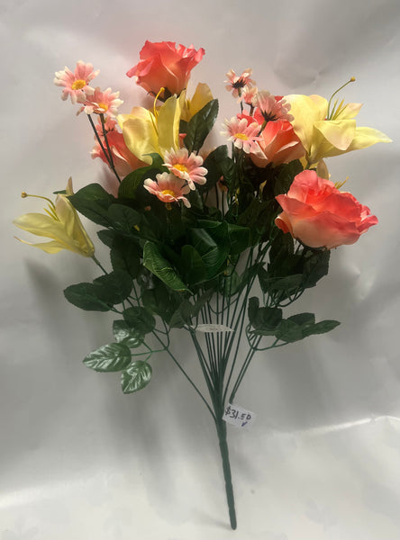 Artificial Rose/ Lily/ Daisy Bush -Coral