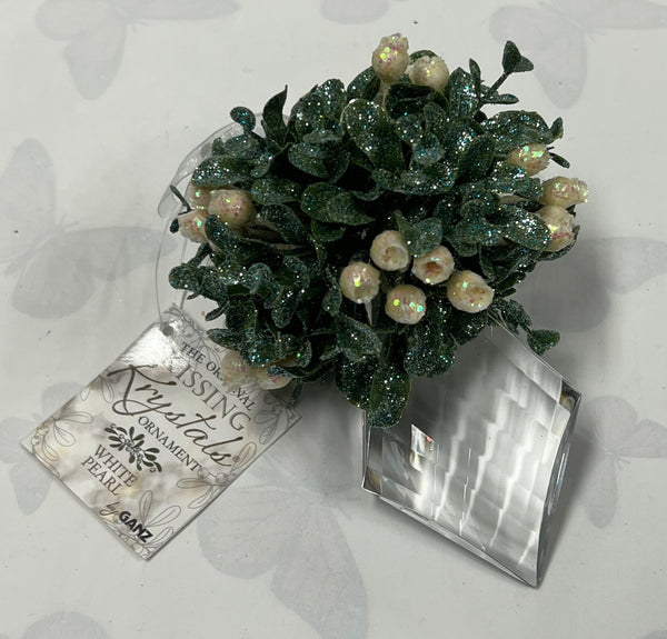 Kissing Krystal -Mini Mistletoe Ornament- White Pearl -Diamond