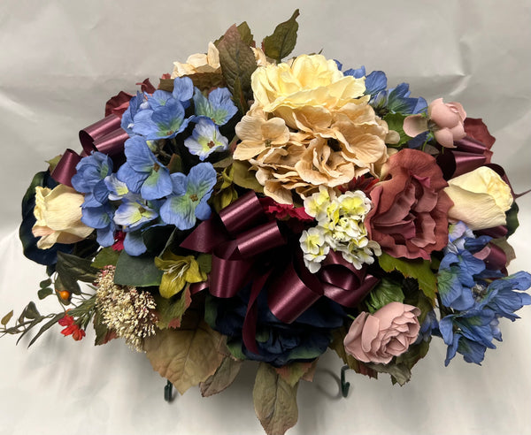 Artificial Stone Saddle - Ivory, Navy, Light Blue and Rose/Burgundy