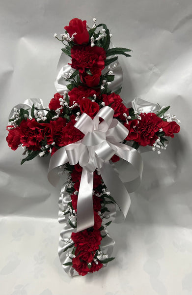 Artificial Memorial / Cemetery Cross -Red