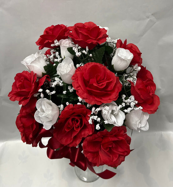 Artificial Cemetery Vase -Red and white