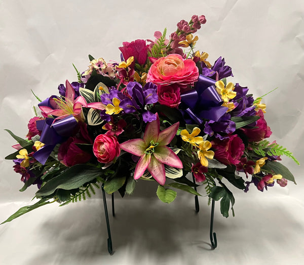 Artificial Stone Saddle - Dark Purple, Fuchsia, Dusty Rose and Yellow