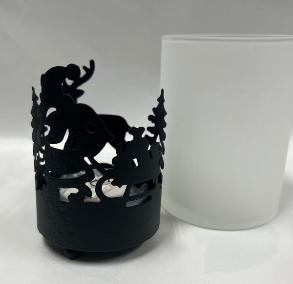 Frosted Santa/ Deer Silhouette Candle Holder