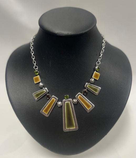 Artizan Necklace/ Earring Set -Green/Taupe