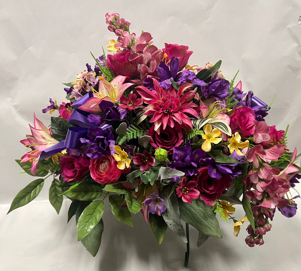 Artificial Stone Saddle - Dark Purple, Fuchsia, Dusty Rose and Yellow