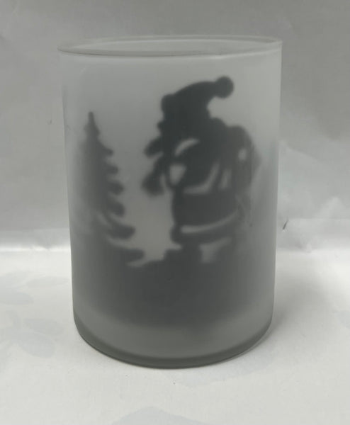 Frosted Santa/ Deer Silhouette Candle Holder