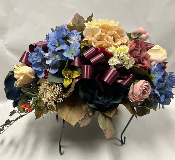 Artificial Stone Saddle - Ivory, Navy, Light Blue and Rose/Burgundy
