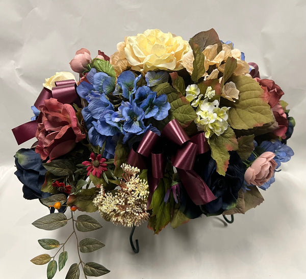 Artificial Stone Saddle - Ivory, Navy, Light Blue and Rose/Burgundy