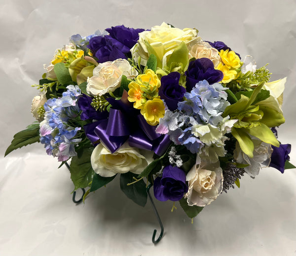 Artificial Stone Saddle - Dark Purple, Cream, Lime Green, Yellow and Light Blue