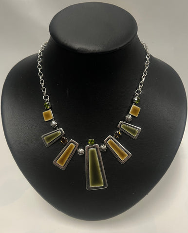 Artizan Necklace/ Earring Set -Green/Taupe