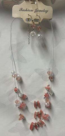 Peach/ Clear Necklace/ Earring Set