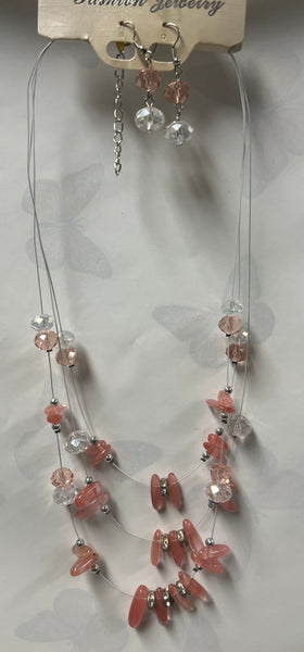 Peach/ Clear Necklace/ Earring Set
