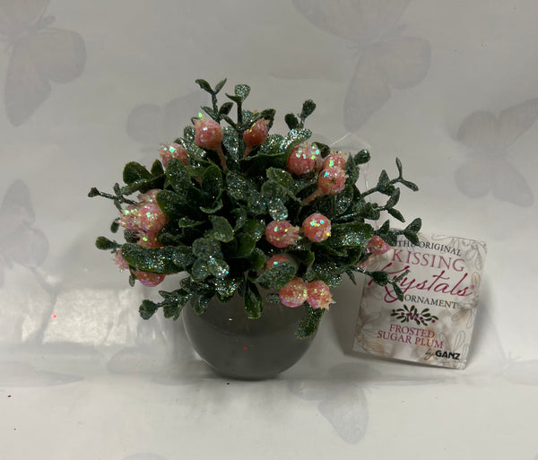 Kissing Krystal -Mistletoe Ornament- Frosted Sugar Plum -Ball