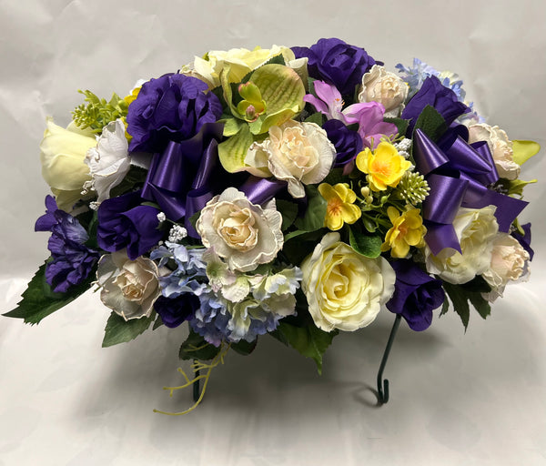 Artificial Stone Saddle - Dark Purple, Cream, Lime Green, Yellow and Light Blue