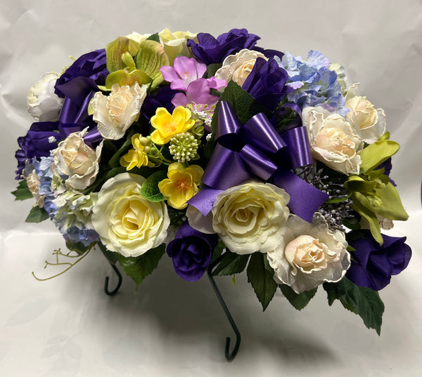 Artificial Stone Saddle - Dark Purple, Cream, Lime Green, Yellow and Light Blue